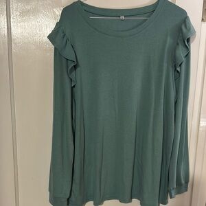 Women's Teal Ruffle Sleeve Top